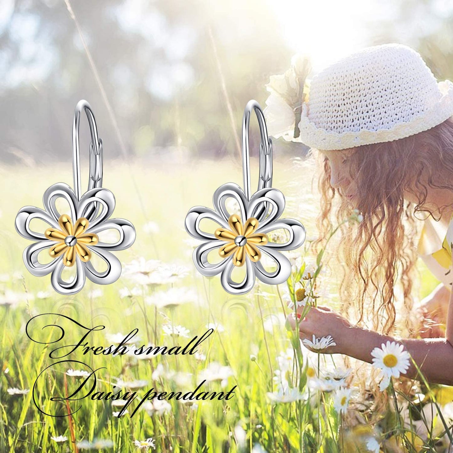 Daisy Earrings,Rose Earrings,Lotus Earrings,Sunflower Earrings Sterling Silver Gold Plated Filigree Flower Leverback Dangle Earrings for Women Girls Apparel & Accessories > Jewelry > Earrings LUHE   