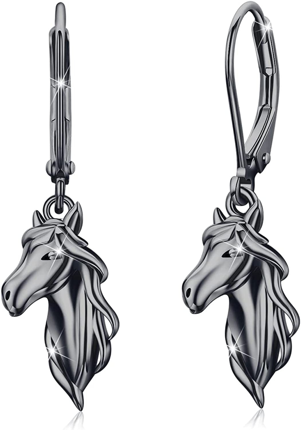 Horse Earrings 925 Sterling Silver Animal Horse Stud Earrings Horse Jewelry Gifts for Mother'S Day Women Girls Teens Horse Lovers Apparel & Accessories > Jewelry > Earrings Silikepa Black  