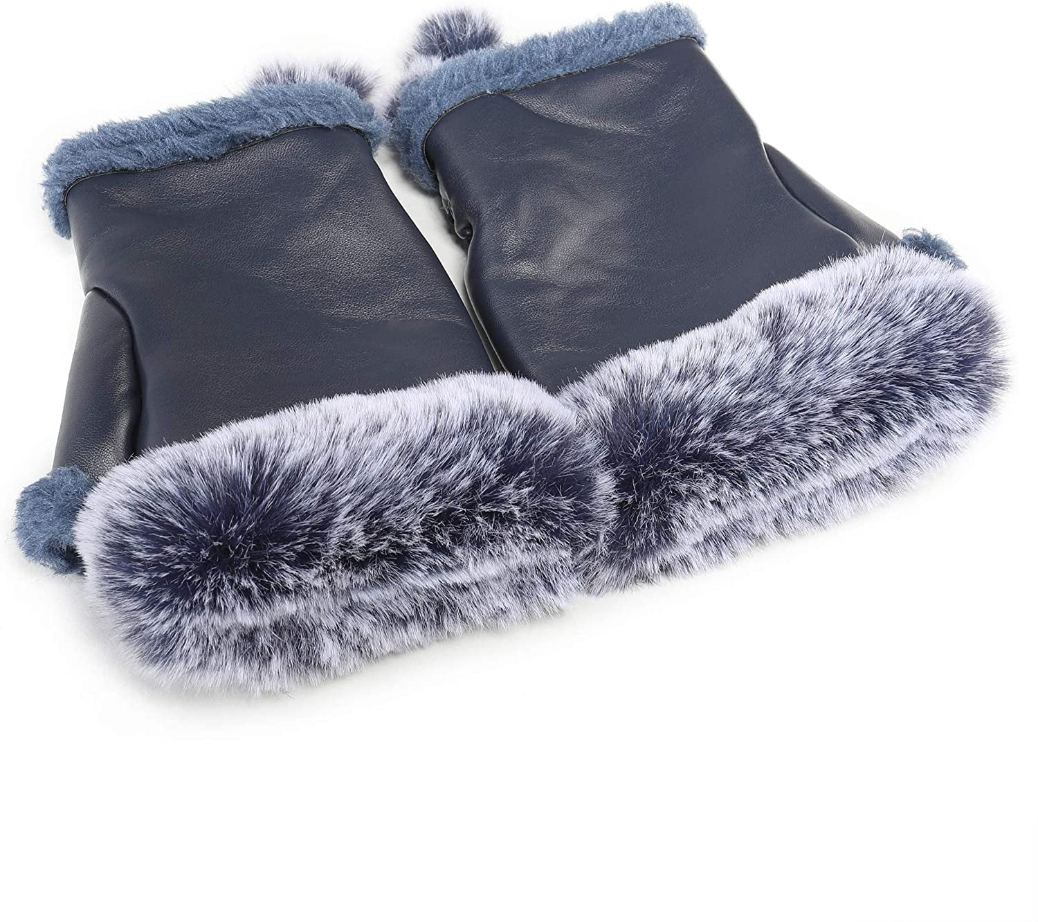 Winter Fingerless Gloves Cute Typing Gloves Fuzzy Furry Leather Mittens Faux Fur Lined Gloves Warm Hands Warmer Gloves Women Apparel & Accessories > Clothing Accessories > Gloves & Mittens Fur Story Blue  