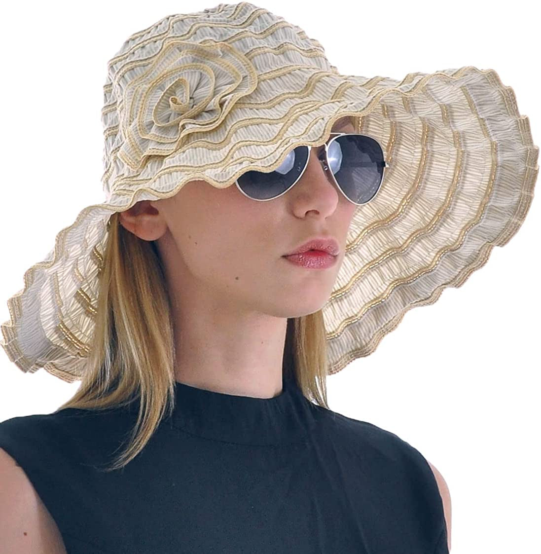 Women Folding Vintage Outdoor Sun Hats for Beach Garden Travelling UV Protection Apparel & Accessories > Clothing Accessories > Hats FORBUSITE Beige  