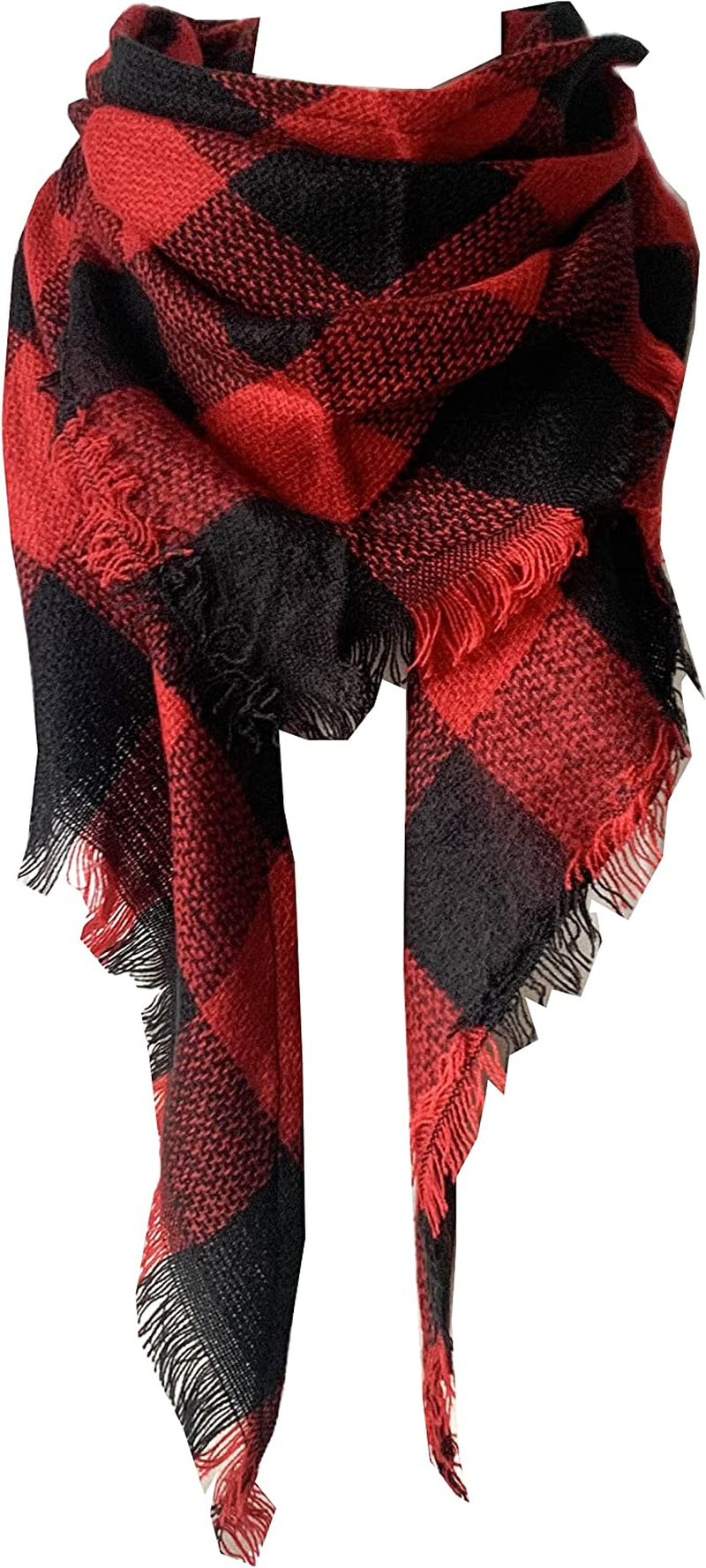 Wander Agio Womens Warm Long Shawl Winter Wraps Large Scarves Knit Cashmere Feel Plaid Triangle Scarf Apparel & Accessories > Clothing Accessories > Scarves & Shawls Wander Agio Fichu Black Red 36  