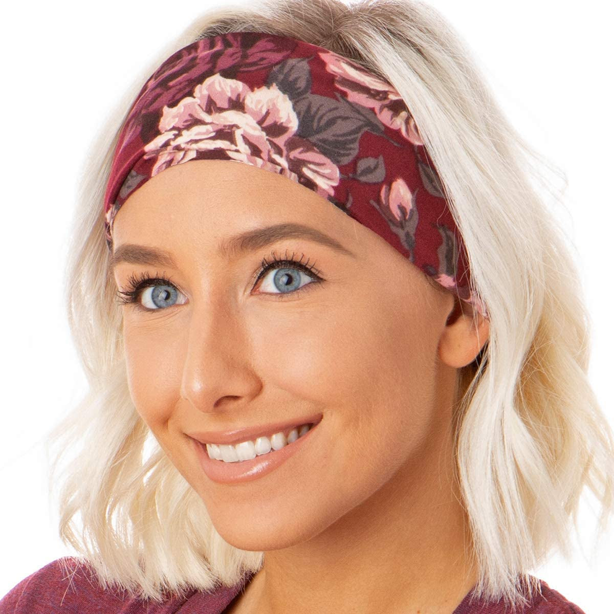 Hipsy Adjustable & Stretchy Printed Xflex Wide Headbands for Women Girls & Teens Apparel & Accessories > Clothing Accessories > Bandanas & Headties Hipsy Burgundy Floral Soft Xflex 1pk  