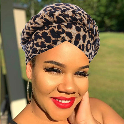 Woeoe African Turban Leopard Print Stretch Headwear Print Pattern Head Scarf Elastic Beanie Cap Head Wrap for Women and Girls(2 Pieces) Red Apparel & Accessories > Clothing Accessories > Headwear Woeoe   