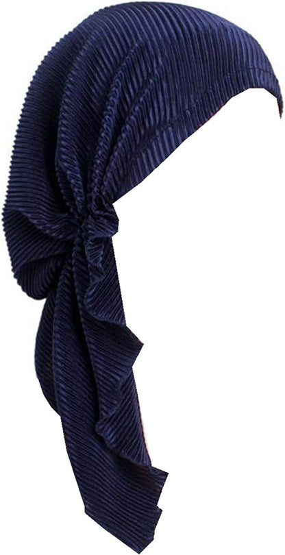Qhome Women Soft Ruffle Head Scarf Chemo Hat Turban Pre-Tied Headwear Bandana Headscarf Tichel for Cancer Apparel & Accessories > Clothing Accessories > Headwear Qhome cap Navy  