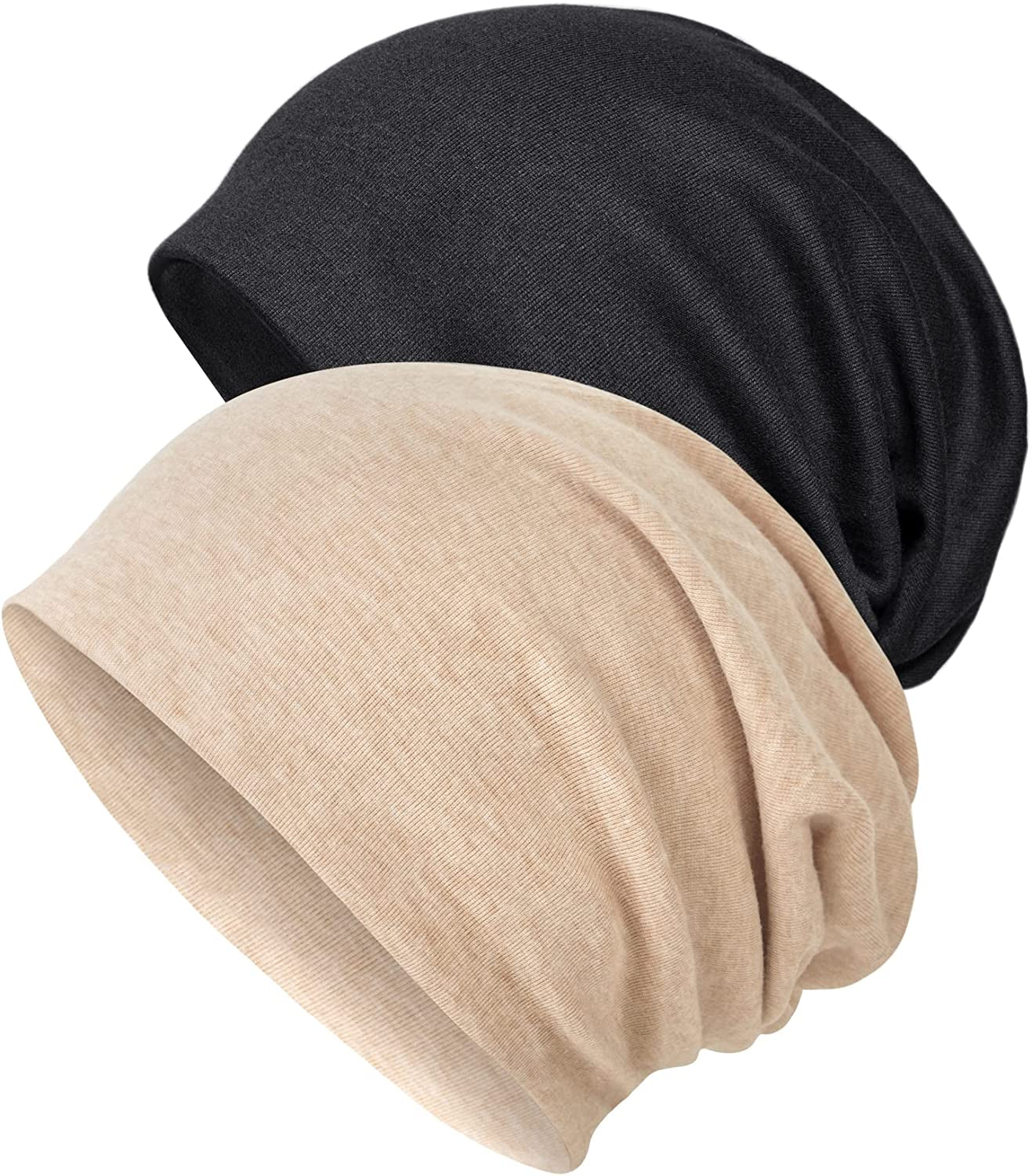 Senker Fashion 2 Pack Cotton Slouchy Beanie Hats, Chemo Headwear Caps for Women and Men Apparel & Accessories > Clothing Accessories > Headwear Senker Fashion Black/Khaki  