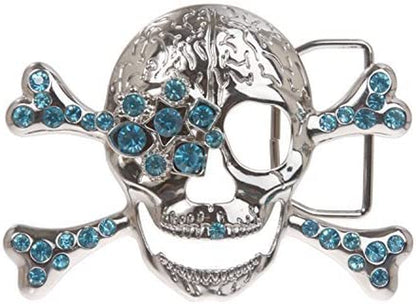 Rhinestone Skull & Crossbones Pirate Belt Buckle Apparel & Accessories > Clothing Accessories > Belt Buckles Beltiscool Aquamarine  