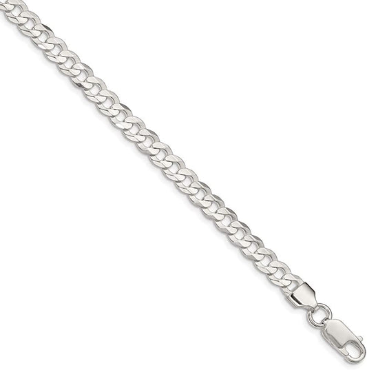 Solid 925 Sterling Silver 5.65Mm Concave Beveled Curb Cuban Chain Necklace - with Secure Lobster Lock Clasp Apparel & Accessories > Jewelry > Anklets Sonia Jewels 9.0 Inches  