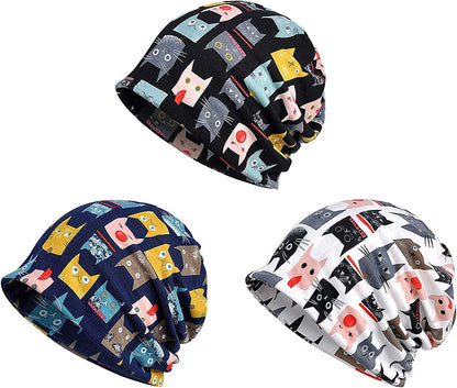 Glamorstar Floral Lace Beanie Hat Chemo Cap Stretch Slouchy Turban Headwear Apparel & Accessories > Clothing Accessories > Headwear Glamorstar Cat-black,blue,white One Size 