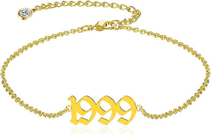 QJLE Ankle Bracelets for Women,Personalized Birth Year Number Gold Anklets for Women,Summer Beach Foot Chain Dainty Anklet Jewelry Birthday Gifts for Her Apparel & Accessories > Jewelry > Anklets QJLE Gold 1999  