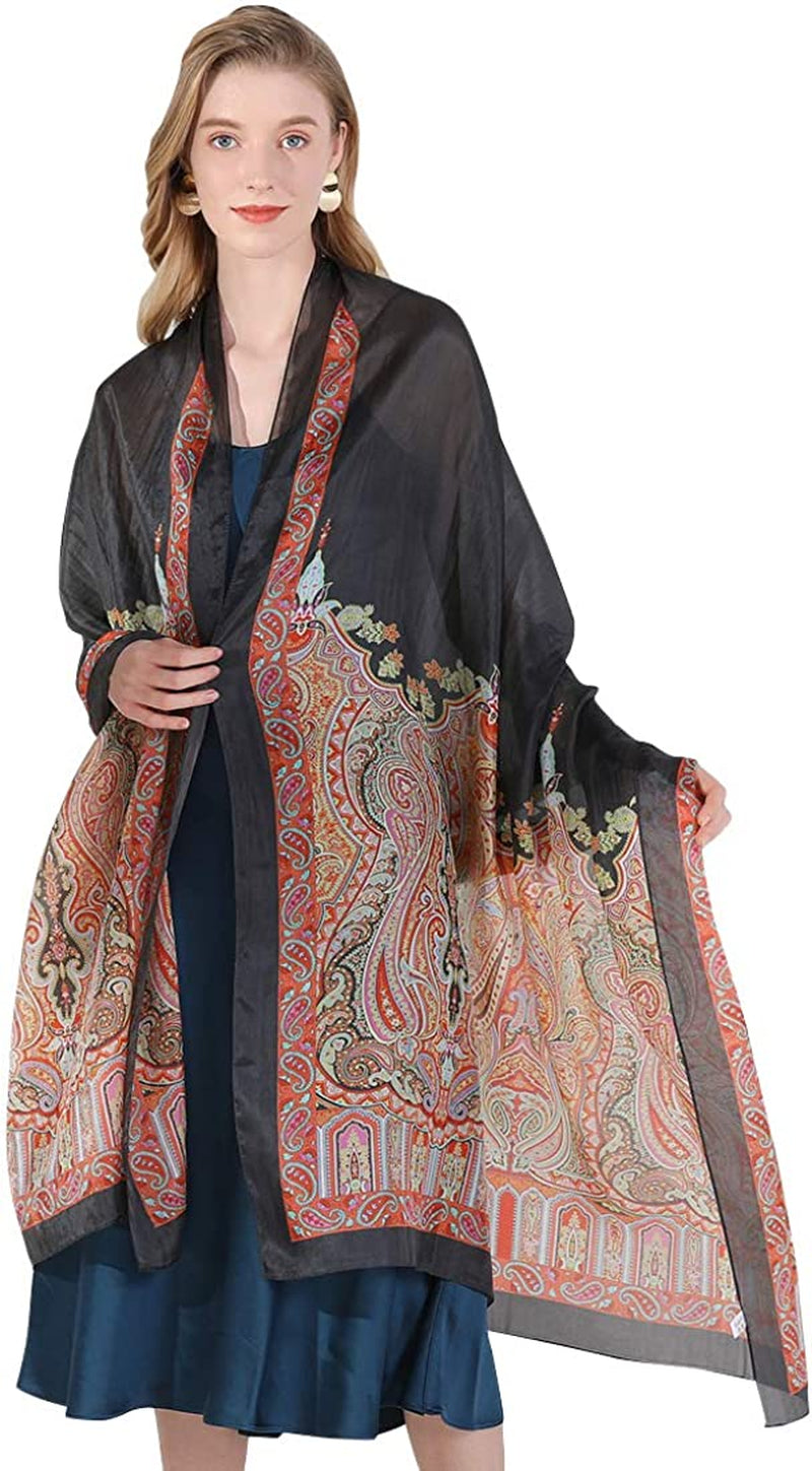 DANA XU Long Silk Fashion Oblong Floral Oversize Soft Scarf Wedding Shawls Beach Wraps Bandana Scarves for Women Apparel & Accessories > Clothing Accessories > Scarves & Shawls DANA XU 33 Black&red  