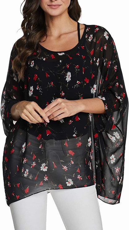 Women'S Chiffon Scarve Shawls Wraps Qunsia Floral Poncho Bikini Cover up Tops Apparel & Accessories > Clothing Accessories > Scarves & Shawls Qunsia   