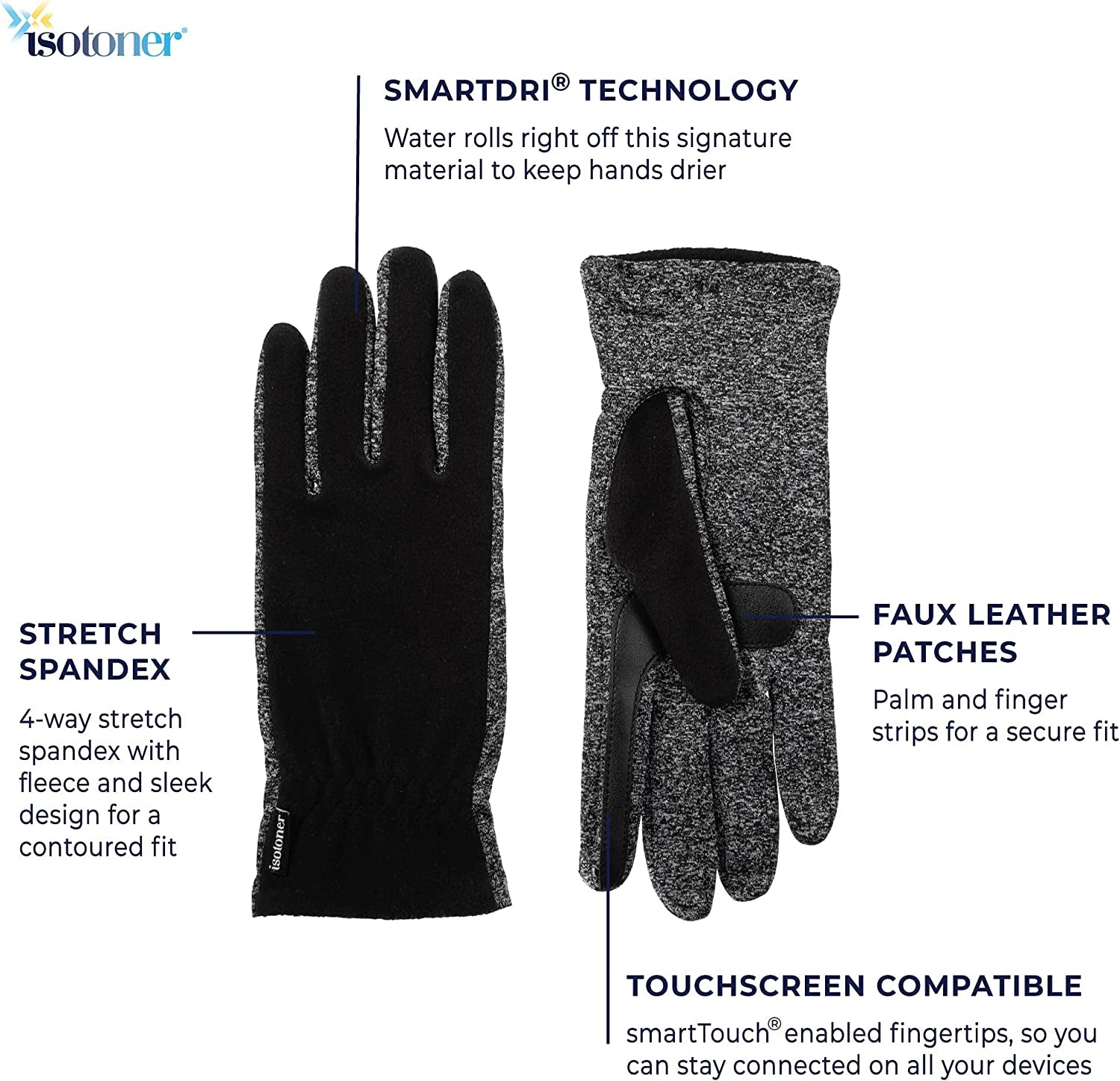 Isotoner Women'S Unlined Water Repellant Touch Screen Gloves, Black, One Size Apparel & Accessories > Clothing Accessories > Gloves & Mittens Isotoner   