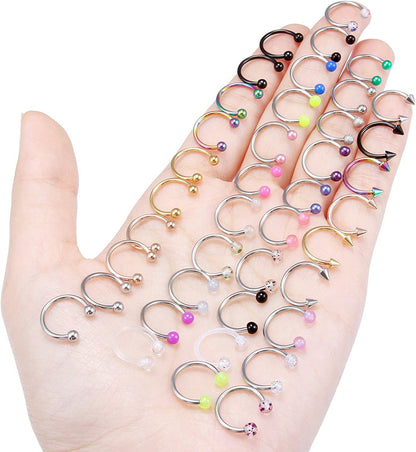 Ftovosyo 36-40Pcs 16G Surgical Steel Nose Septum Rings Piercing Jewelry Horseshoe Cartilage Helix Tragus Earring Hoop Eyebrow Lip Hoop Retainer for Women Men 8Mm 10Mm Apparel & Accessories > Jewelry > Rings Ftovosyo   