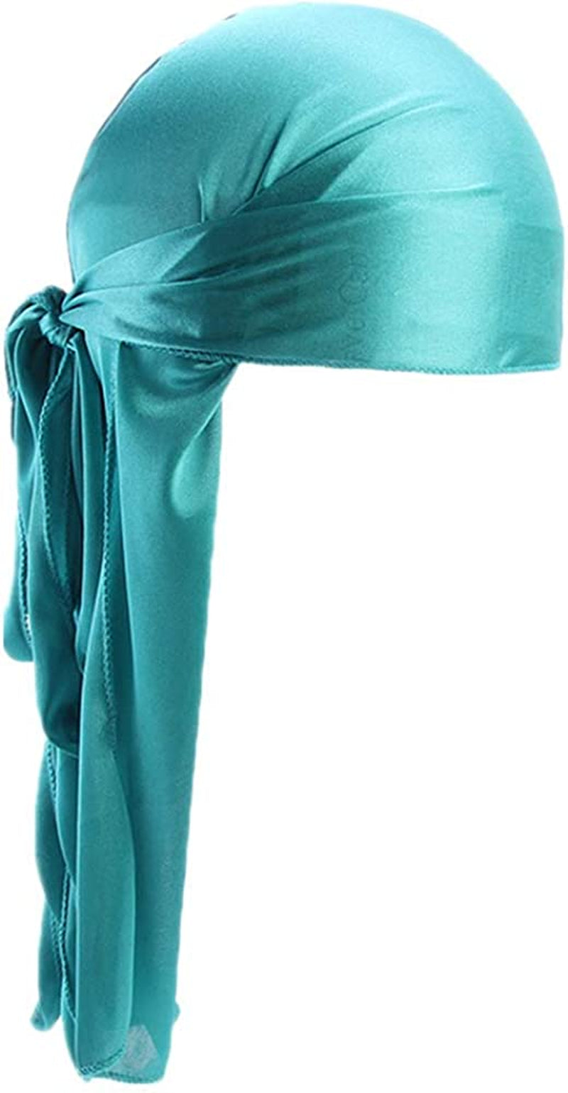 Fxhixiy Men Women Durag Extra Long-Tail Headwraps Silky Satin Pirate Cap Bandana Hat for 360 Waves Apparel & Accessories > Clothing Accessories > Bandanas & Headties Fxhixiy Turquoise  