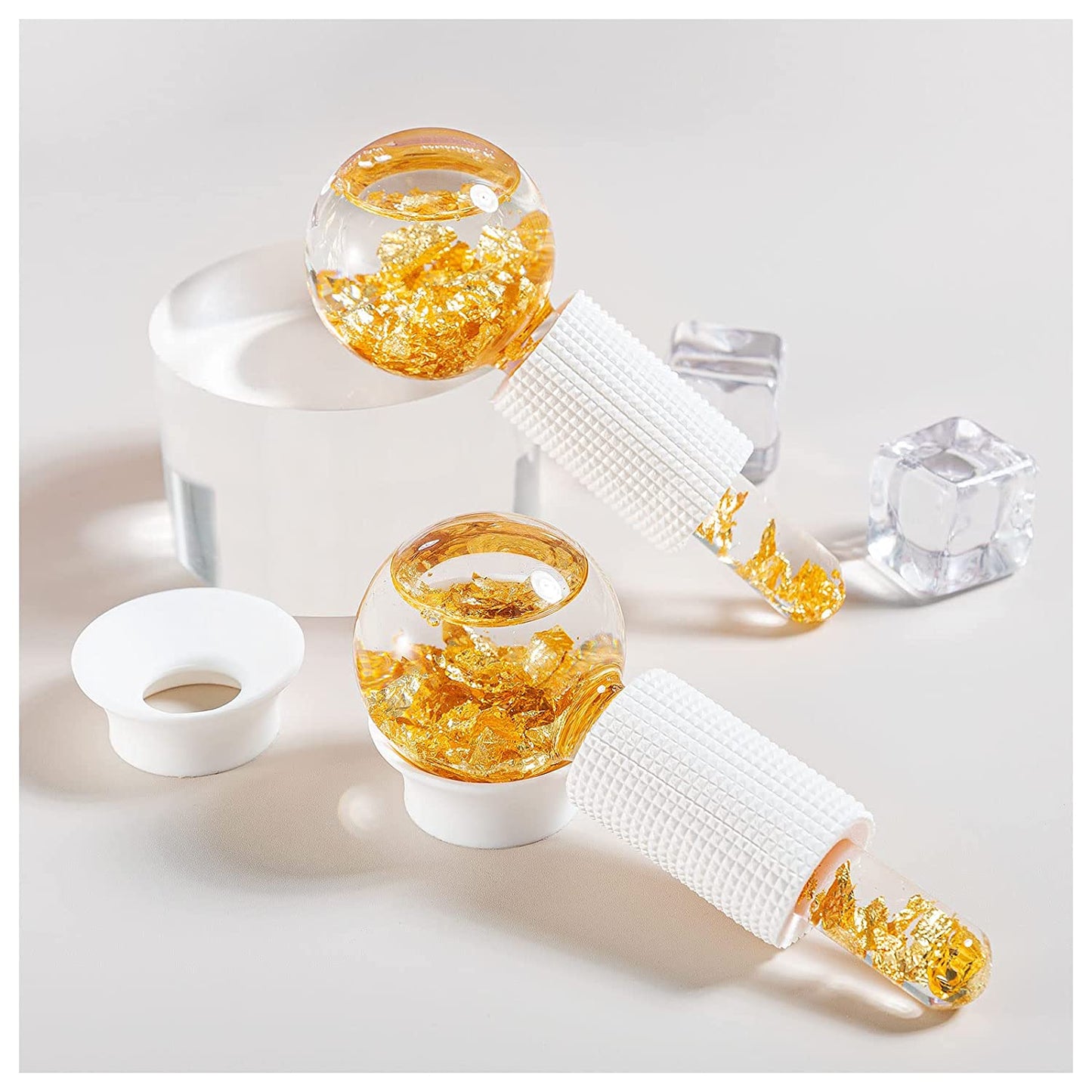 Ice Globes for Facials Cooling Facial Globes 24K Gold Face Massager Roller Daily Beauty Routines Reduce Eye Puffiness and Dark Circles BSROLUNA 2 Pcs Skin Massage Tool (Golden) Health & Beauty > Personal Care > Cosmetics > Cosmetic Tools > Skin Care Tools BSROLUNA Golden  