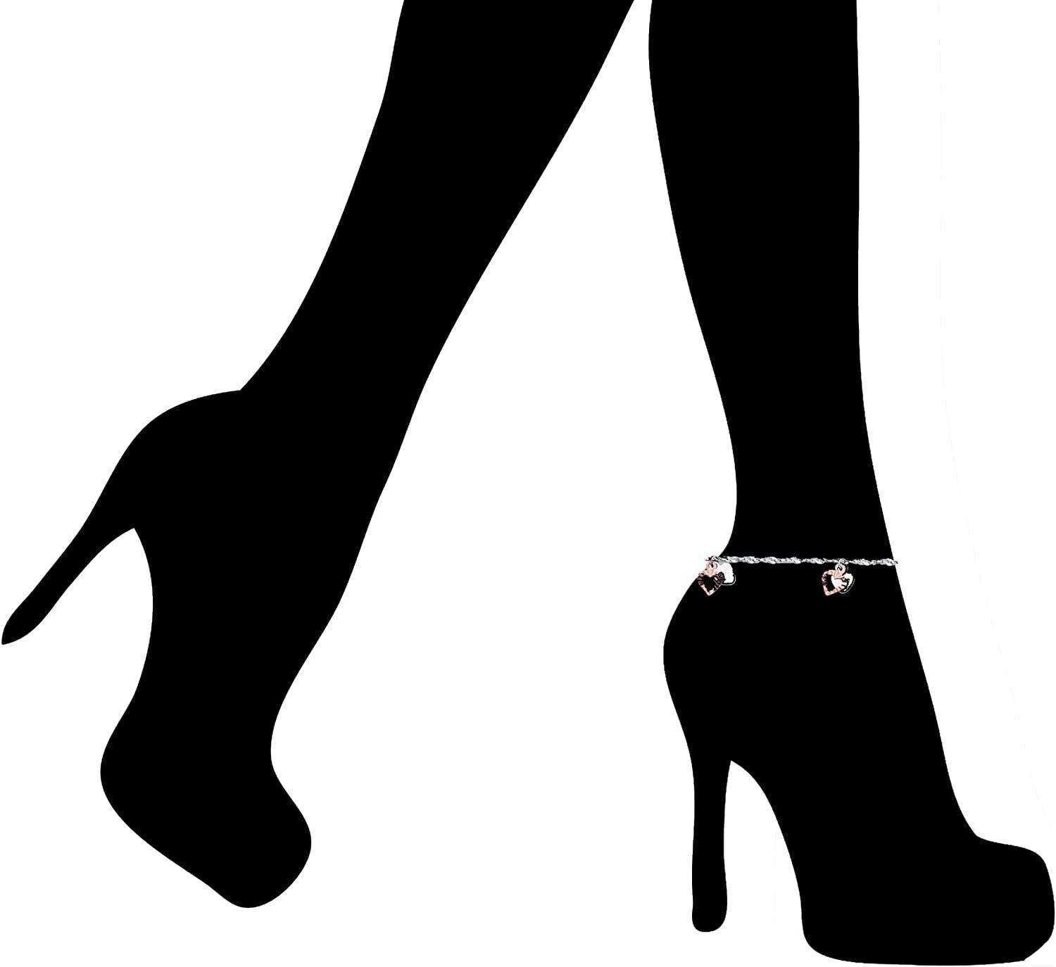 Ritastephens 14K White Rose Gold Fancy Heart Dangle Anklet Ankle Bracelet 10 Inches Apparel & Accessories > Jewelry > Anklets Ritastephens   