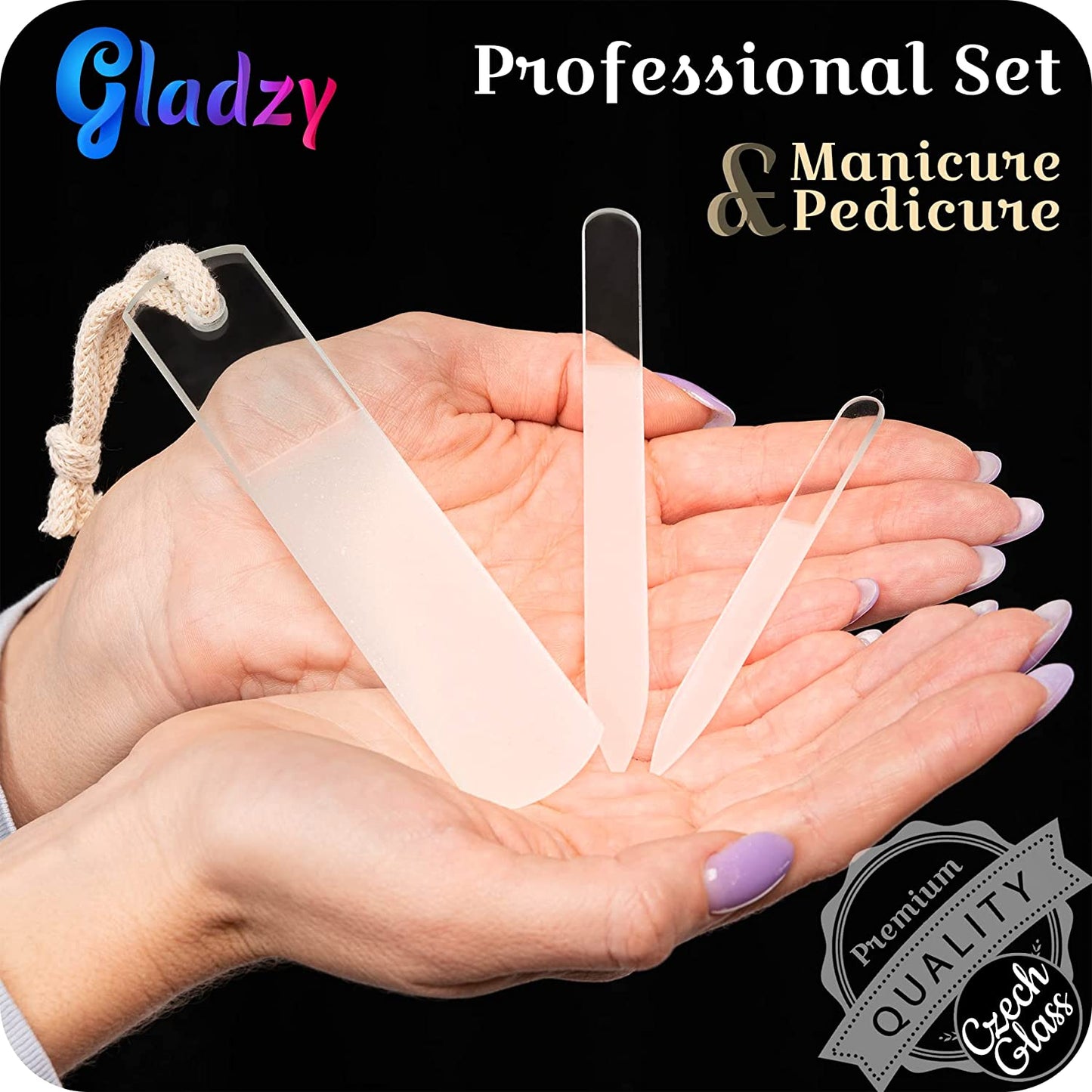 Genuine Czech Glass Nail File Set - Callus Remover Foot Rasp, Manicure & Pedicure, Professional Nail Care & Art, Double Sided Etched Different Grit Surface, Cotton Towel, Premium EU Quality by Gladzy Health & Beauty > Personal Care > Foot Care Gladzy   