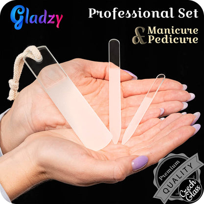 Genuine Czech Glass Nail File Set - Callus Remover Foot Rasp, Manicure & Pedicure, Professional Nail Care & Art, Double Sided Etched Different Grit Surface, Cotton Towel, Premium EU Quality by Gladzy Health & Beauty > Personal Care > Foot Care Gladzy   