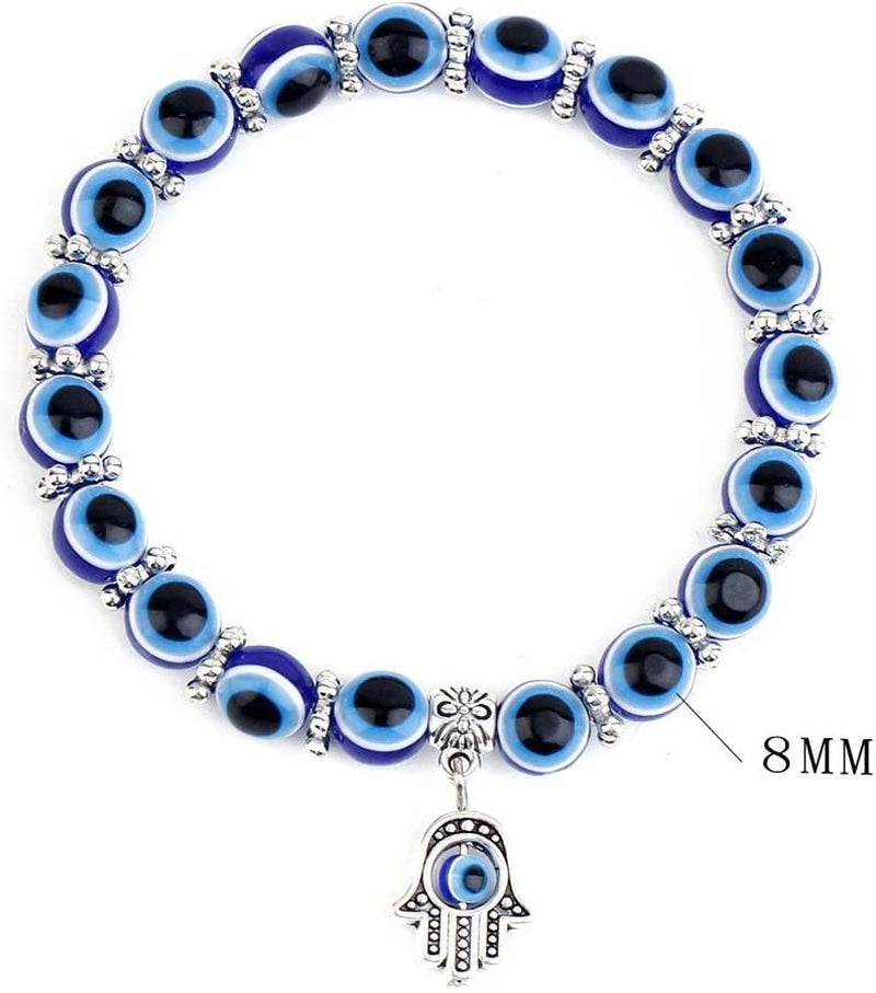 Evil Eye Hamsa Blue Beaded Charm Stretch Bracelet Hand of Fatima Turkish Lucky Evil Eye Bracelet for Protection and Blessing(10 Mm-Plastic) Apparel & Accessories > Jewelry > Bracelets generic   