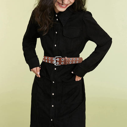 Grommet Leather Belts for Women, Black Belt Women Men with Double Studded Holes Apparel & Accessories > Clothing Accessories > Belts macoking   