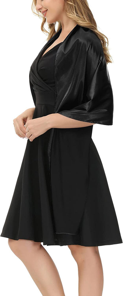 Kate Kasin Soft Chiffon Pashmina Scarf Shawls and Wraps for Formal Evening Party Dress, Bride Bridesmaid Shawl for Wedding Apparel & Accessories > Clothing Accessories > Scarves & Shawls Kate Kasin Satin&black 78*22inch 