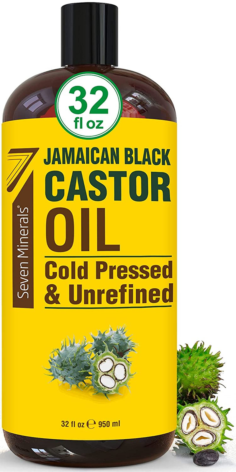 Pure Jamaican Black Castor Oil - Big 32 Fl Oz Bottle - Unrefined & Hexane Free - 100% Pure Jamaican Black Castor Oil for Hair Growth, Thicker Eyelashes & Eyebrows, Dry Skin, Healing, Hair Care Health & Beauty > Personal Care > Hair Care Seven Minerals   
