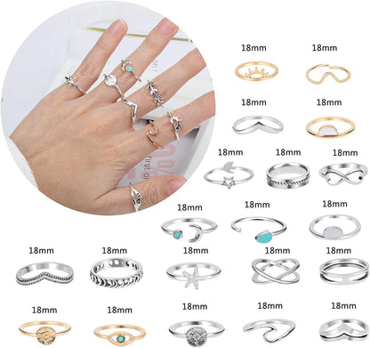 38 Pcs Knuckle Rings for Women Stackable Rings Set Girls Bohemian Retro Vintage Joint Finger Rings Hollow Carved Flowers