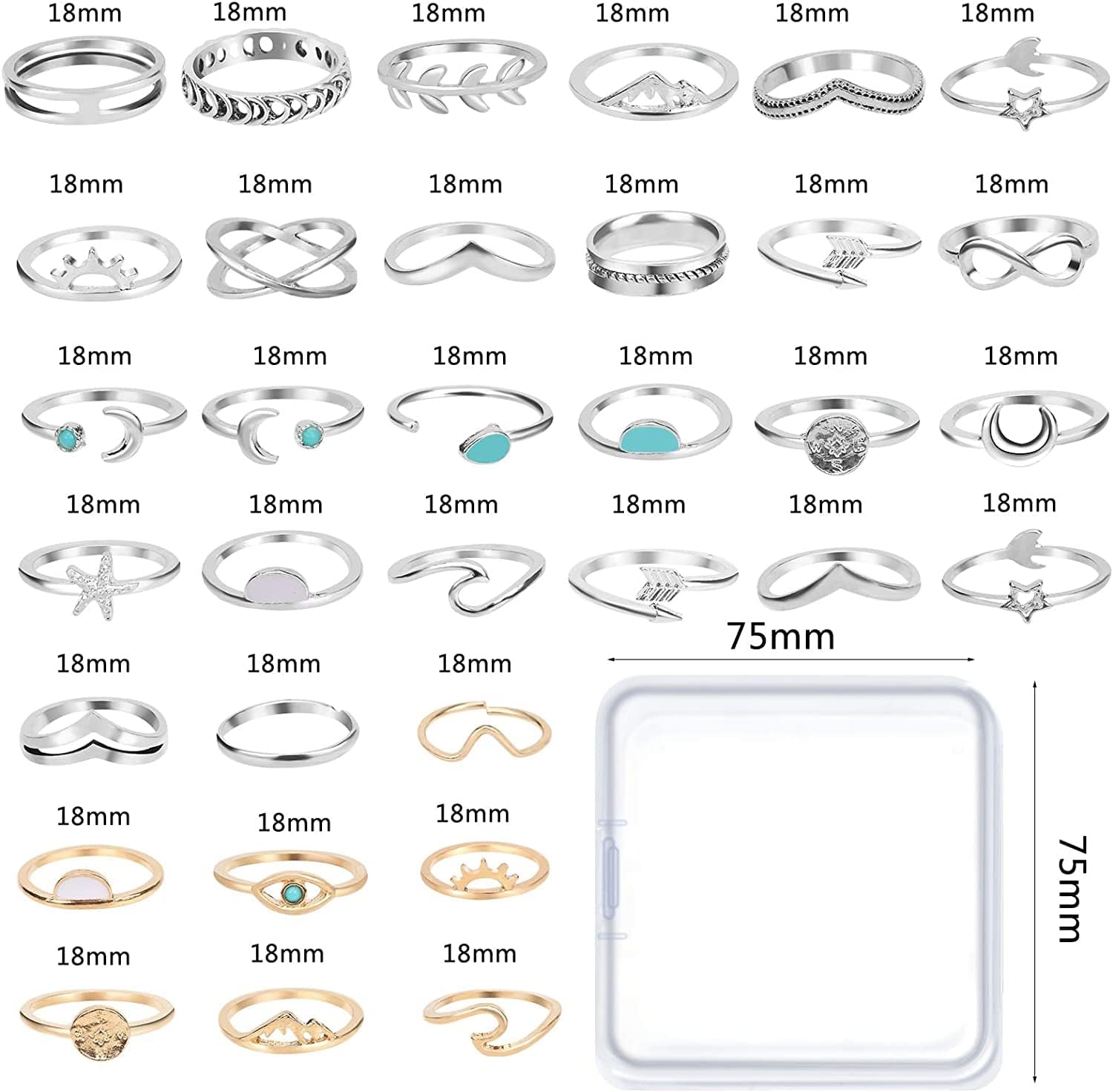 38 Pcs Knuckle Rings for Women Stackable Rings Set Girls Bohemian Retro Vintage Joint Finger Rings Hollow Carved Flowers