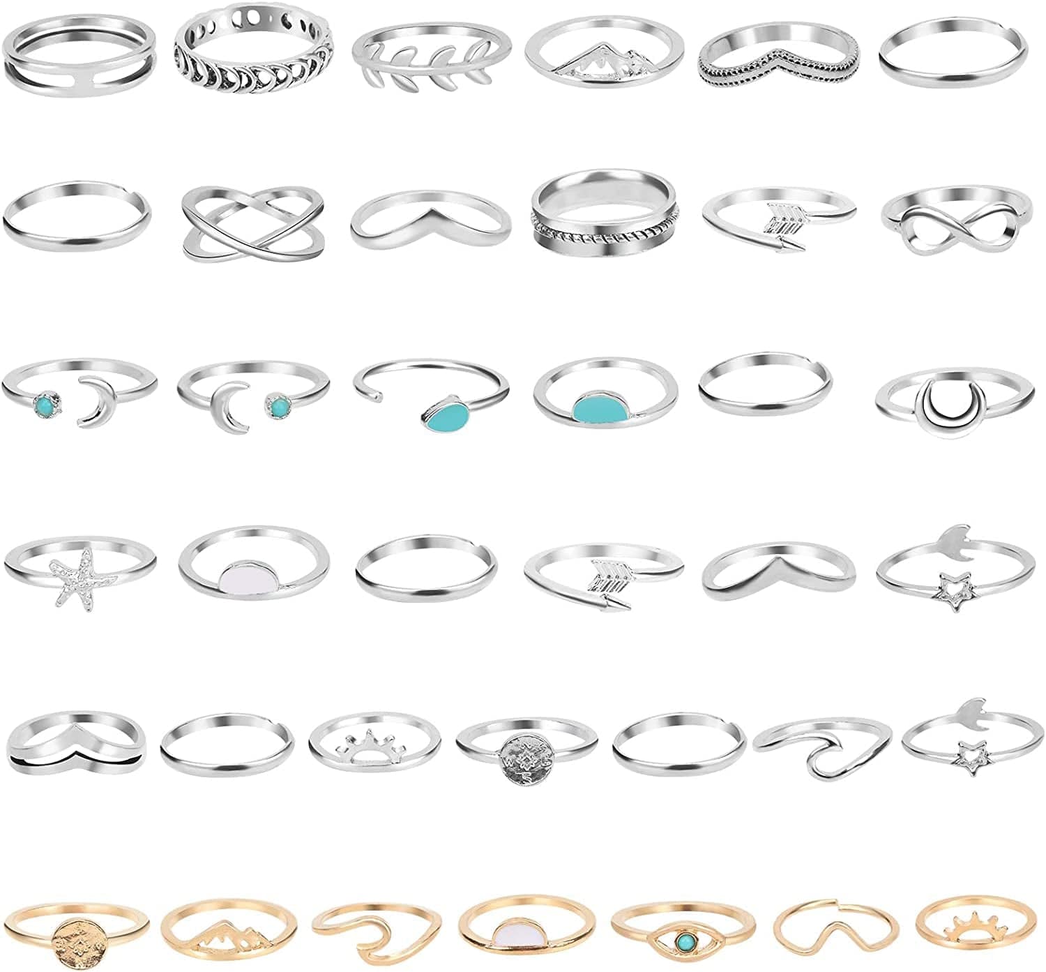 38 Pcs Knuckle Rings for Women Stackable Rings Set Girls Bohemian Retro Vintage Joint Finger Rings Hollow Carved Flowers