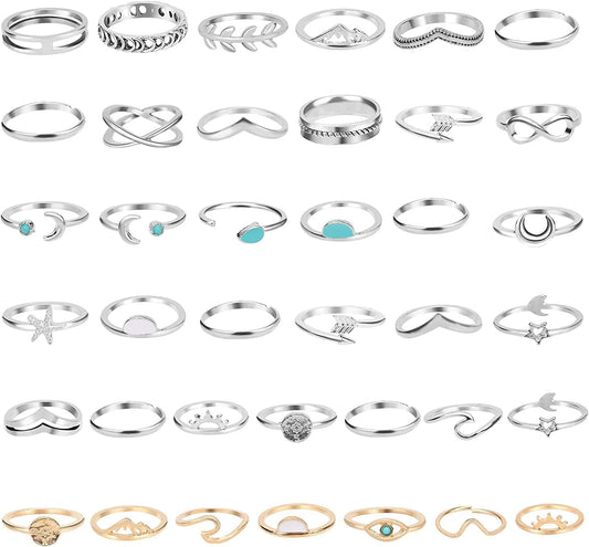 38 Pcs Knuckle Rings for Women Stackable Rings Set Girls Bohemian Retro Vintage Joint Finger Rings Hollow Carved Flowers