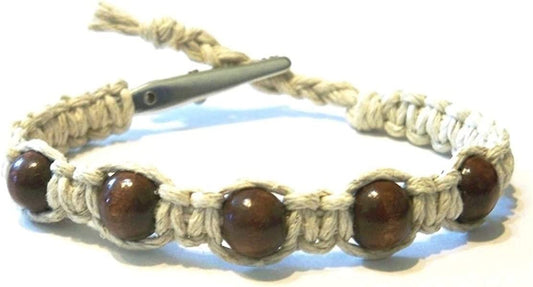 Brown Wood Beaded Adjustable Alligator Clip Hemp Bracelet - Handmade Apparel & Accessories > Jewelry > Bracelets Hempnotic Jewelry   