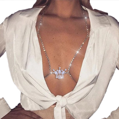 Bodiy Crystal Body Chains Bra Gold Rhinestones Chest Chain Bikini Rave Party Club Body Jewelry Sparkly Accessories for Women and Girls (Gold-3) Apparel & Accessories > Jewelry > Body Jewelry BODIY Silver-1  