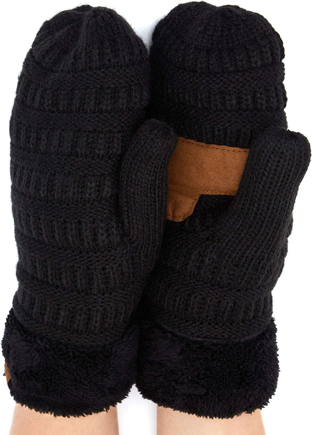 C.C Women Thick Knit Faux Fur Sherpa Fleece Lined Warm Winter Gloves Mittens (CG-36)(MT-008,25,715,816,1816,6245) Apparel & Accessories > Clothing Accessories > Gloves & Mittens C.C Black -Thick Solid  