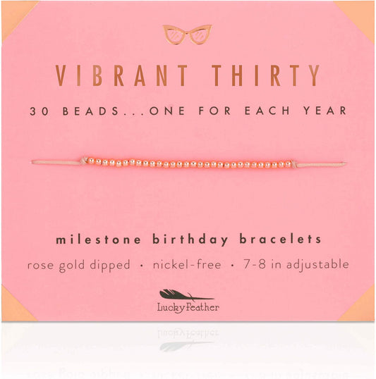 Lucky Feather 30Th Birthday Gifts for Women; 30Th Birthday Bracelet with 30 14K Gold Dipped Beads on Adjustable Cord; 30 Birthday Gift Ideas for Her Apparel & Accessories > Jewelry > Bracelets Lucky Feather rose-gold-plated-base  