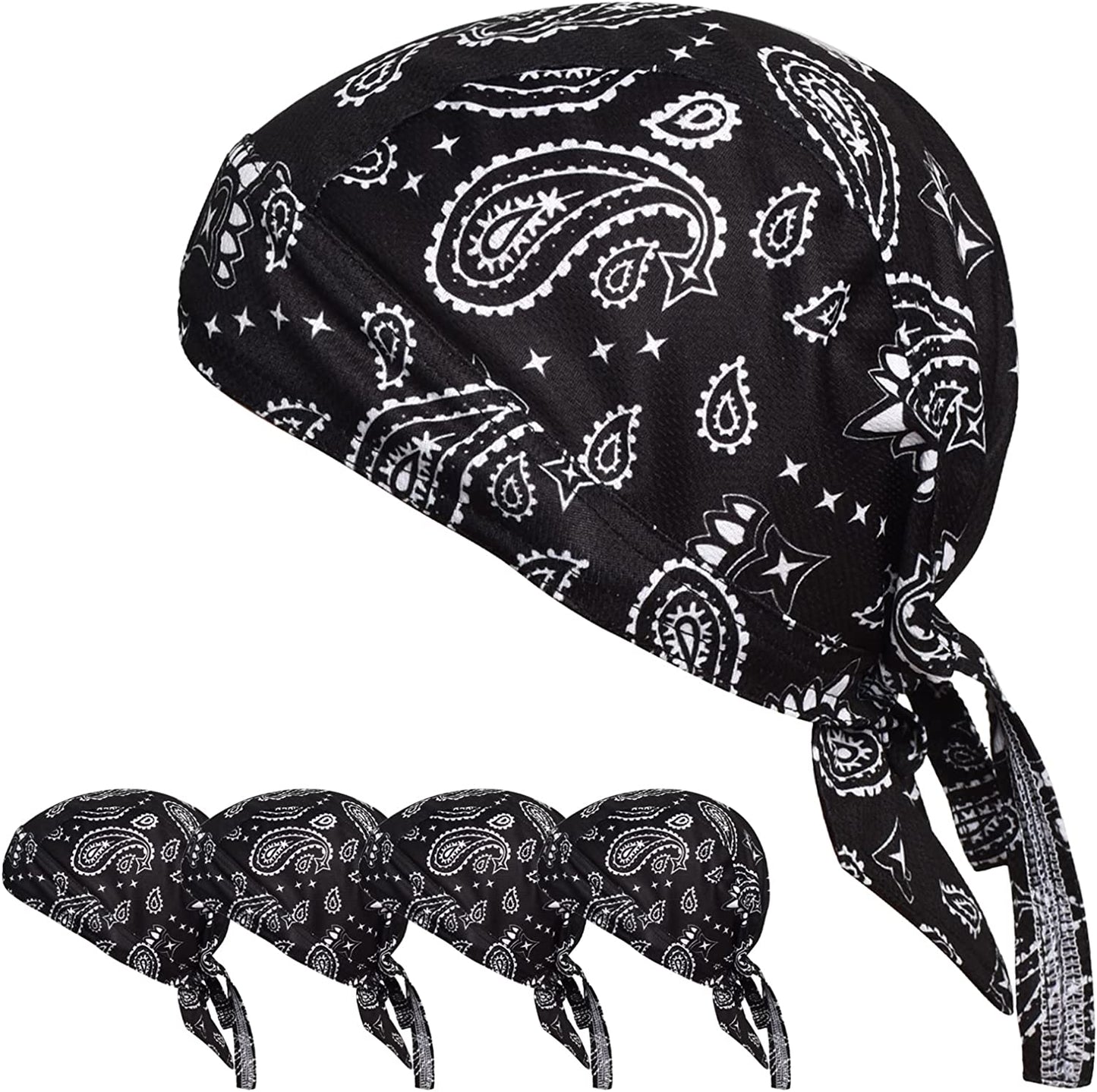 Ransiy Do Rag Skull Cap Bandana Head Wraps Biker Beanie Cap Bandana Hat Chemo Cap Dew Rag for Men and Women Apparel & Accessories > Clothing Accessories > Bandanas & Headties ransiy 2 Pack Soild (5pcs Black)  