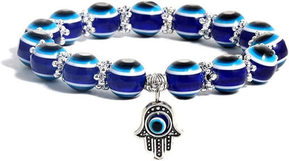 Evil Eye Hamsa Blue Beaded Charm Stretch Bracelet Hand of Fatima Turkish Lucky Evil Eye Bracelet for Protection and Blessing(10 Mm-Plastic) Apparel & Accessories > Jewelry > Bracelets generic 10 mm-alloy  