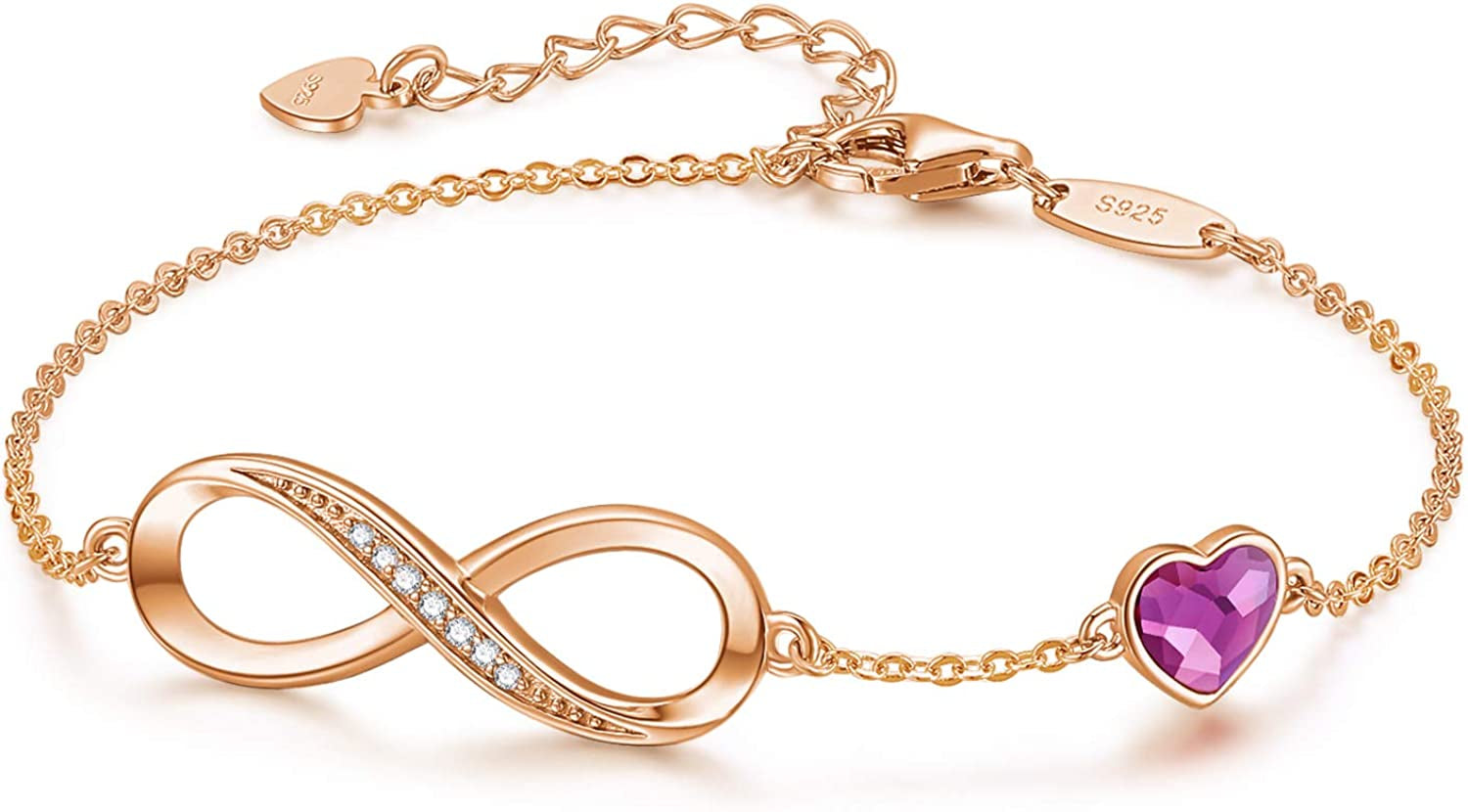 CDE Infinity Heart Symbol Charm Bracelet for Women Stainless Steel 925 Sterling Silver Adjustable Christmas Jewelry Gift Birthday Gifts for Women Mom Wife Girls Her Apparel & Accessories > Jewelry > Bracelets CDE Rose Gold-Purple Sterling Silver 
