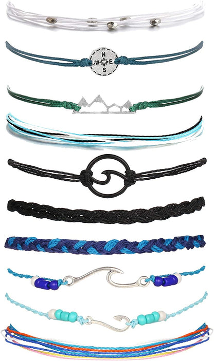 Waterproof String Bracelets for Girls Summer Wave Bracelet Friendship Handmade Wave Bracelet Apparel & Accessories > Jewelry > Bracelets Highven H-10pcs-String Bracelets  