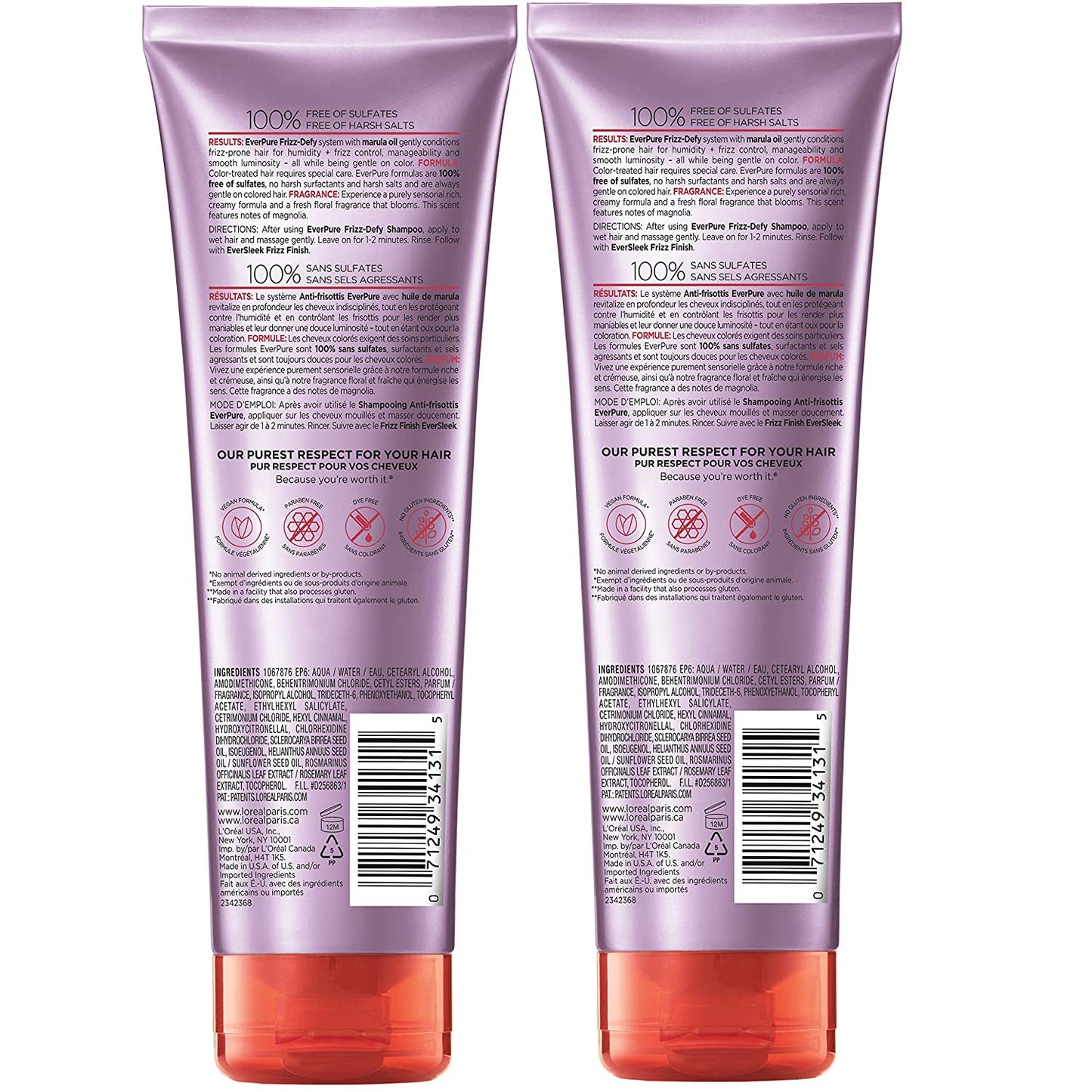 L'Oreal Paris Hair Care Everpure Sulfate Free Frizz Defy Conditioner, with Marula Oil, 2 Count (8.5 Fl; Oz Each) (Packaging May Vary) Health & Beauty > Personal Care > Hair Care L'Oreal Paris   