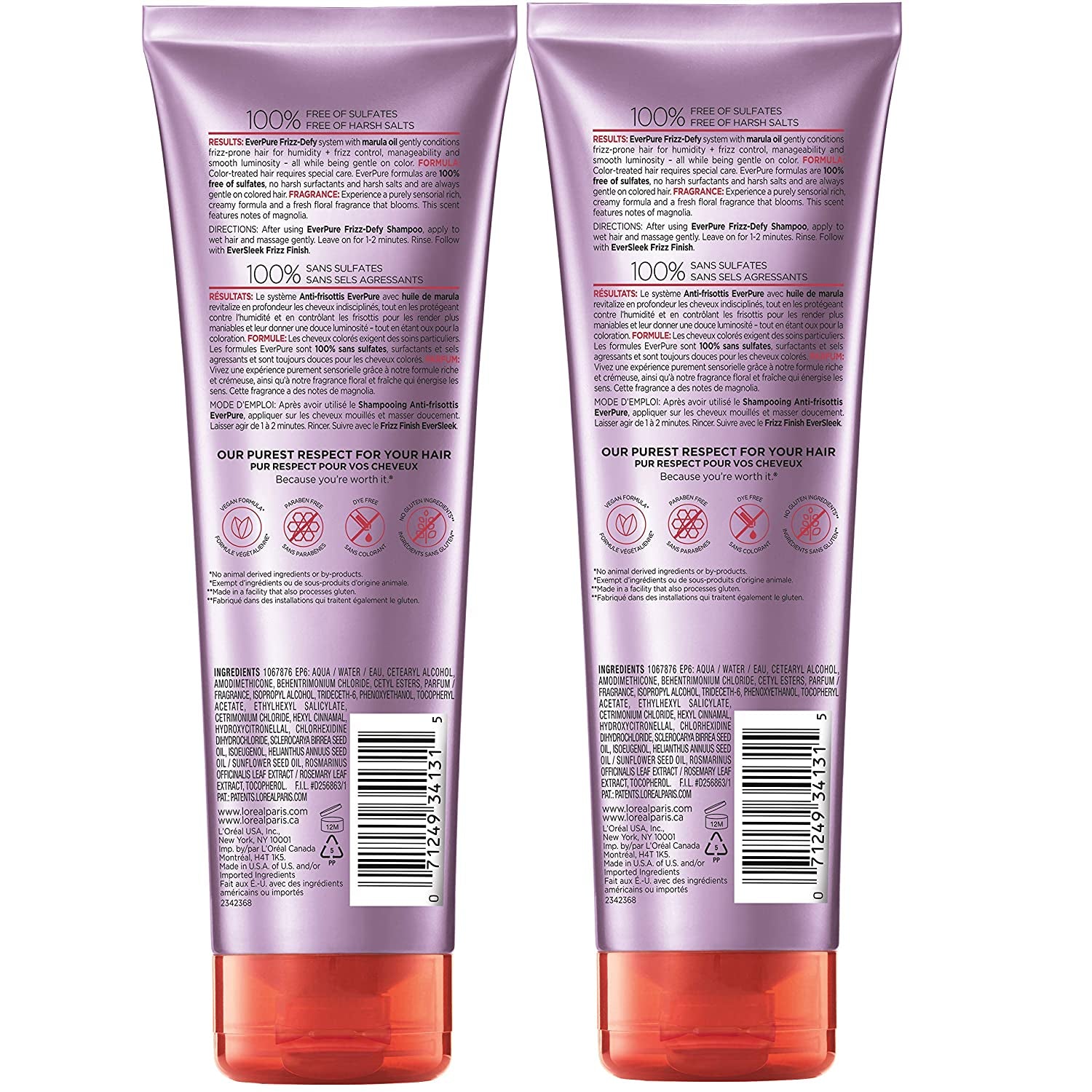 L'Oreal Paris Hair Care Everpure Sulfate Free Frizz Defy Conditioner, with Marula Oil, 2 Count (8.5 Fl; Oz Each) (Packaging May Vary) Health & Beauty > Personal Care > Hair Care L'Oreal Paris   