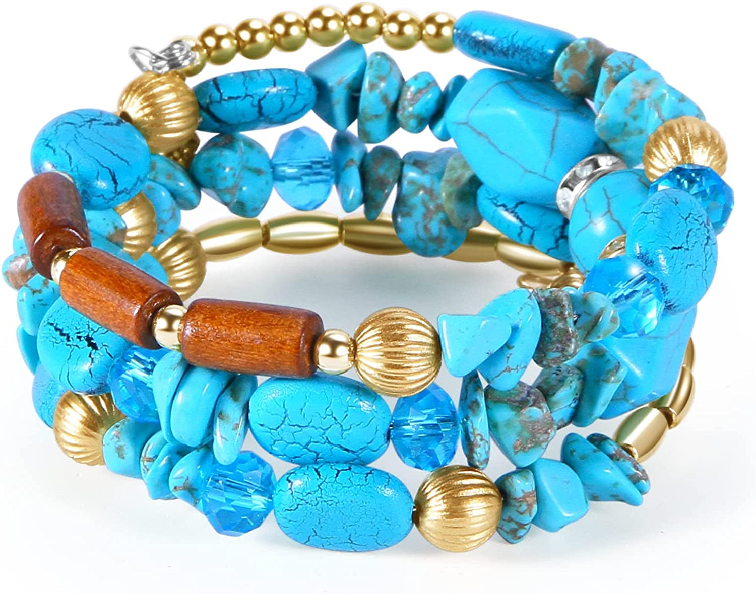 Tree of Life Turquoise Jasper & Tibetan Agate Gemstone Chakra Beaded Bracelet | Beach Charm Bracelet Set - Ocean Jewelry…… Apparel & Accessories > Jewelry > Bracelets Jardme Turkey blue Vintage  