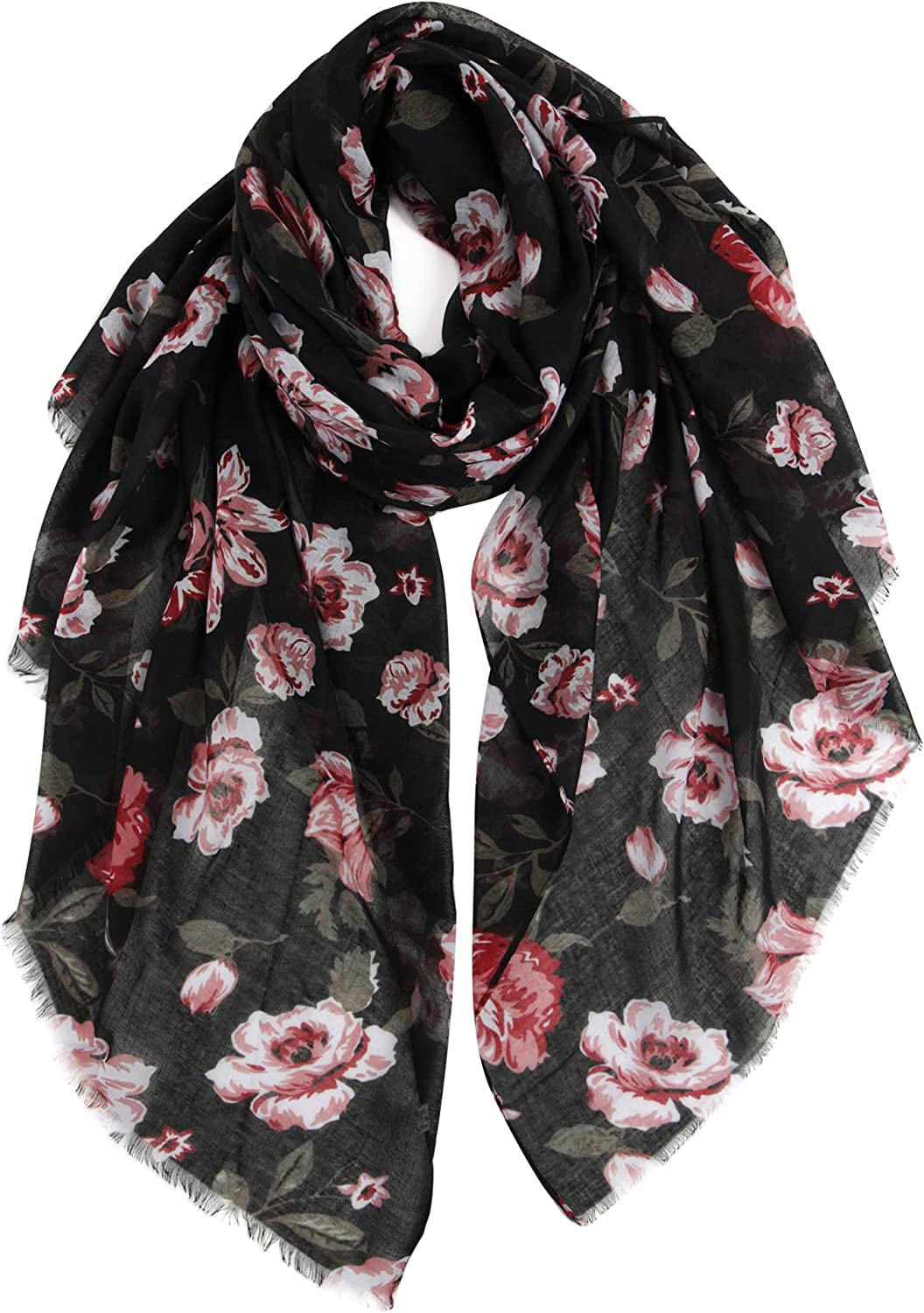 GERINLY Lightweight Scarves Fashion Flowers Print Women Cotton Wrap Scarf Head Shawl for Fall Apparel & Accessories > Clothing Accessories > Scarves & Shawls GERINLY Black  