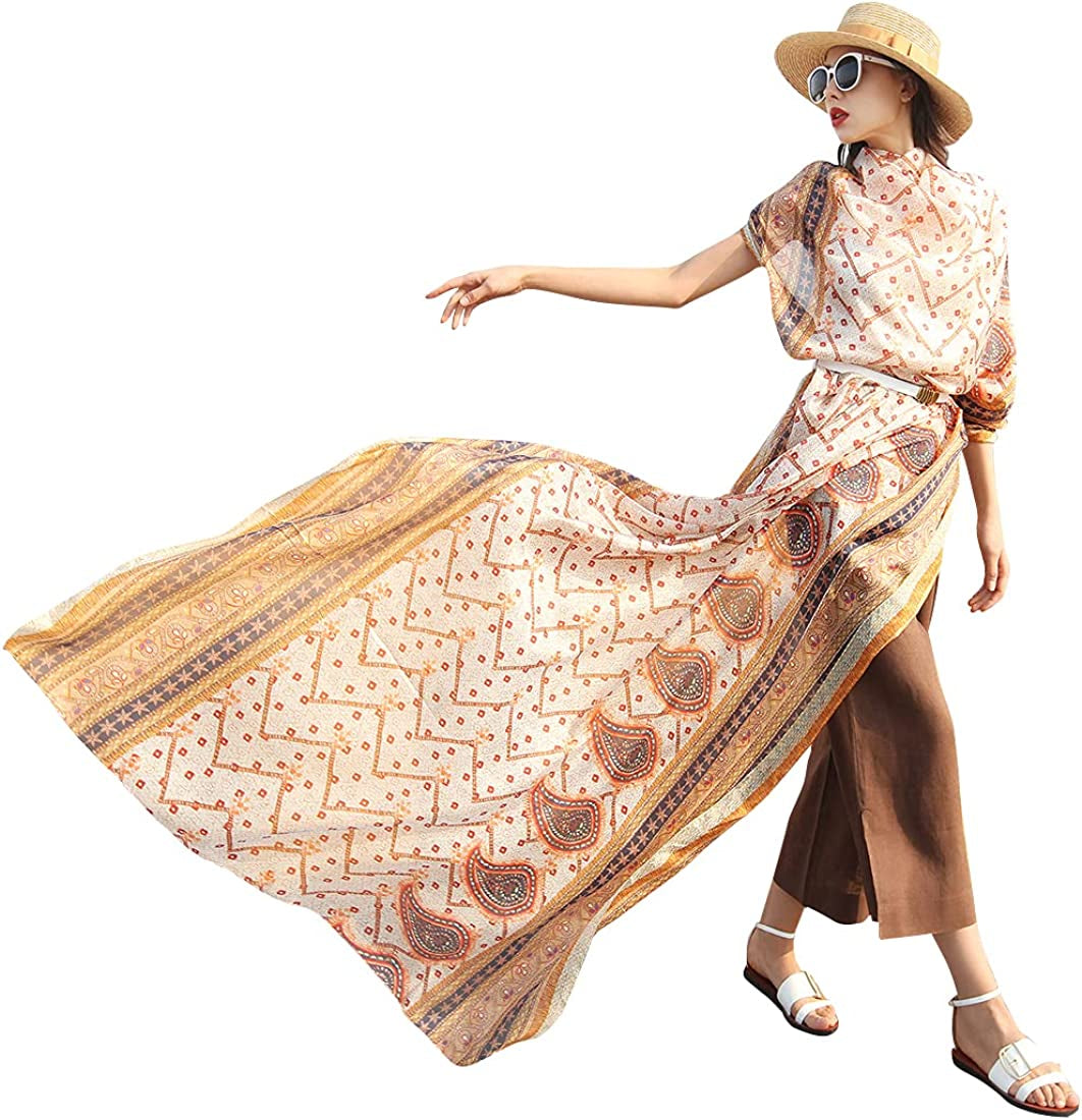 DANA XU Long Silk Fashion Oblong Floral Oversize Soft Scarf Wedding Shawls Beach Wraps Bandana Scarves for Women Apparel & Accessories > Clothing Accessories > Scarves & Shawls DANA XU 12 Brown  