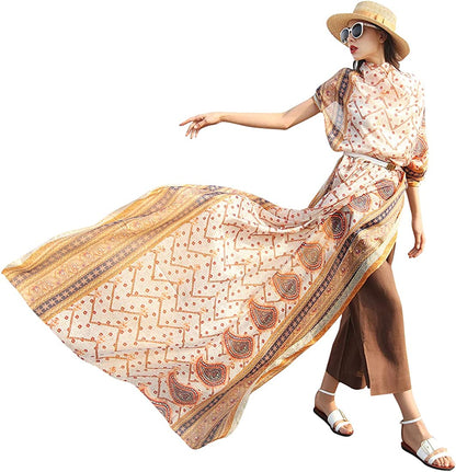DANA XU Long Silk Fashion Oblong Floral Oversize Soft Scarf Wedding Shawls Beach Wraps Bandana Scarves for Women Apparel & Accessories > Clothing Accessories > Scarves & Shawls DANA XU 12 Brown  
