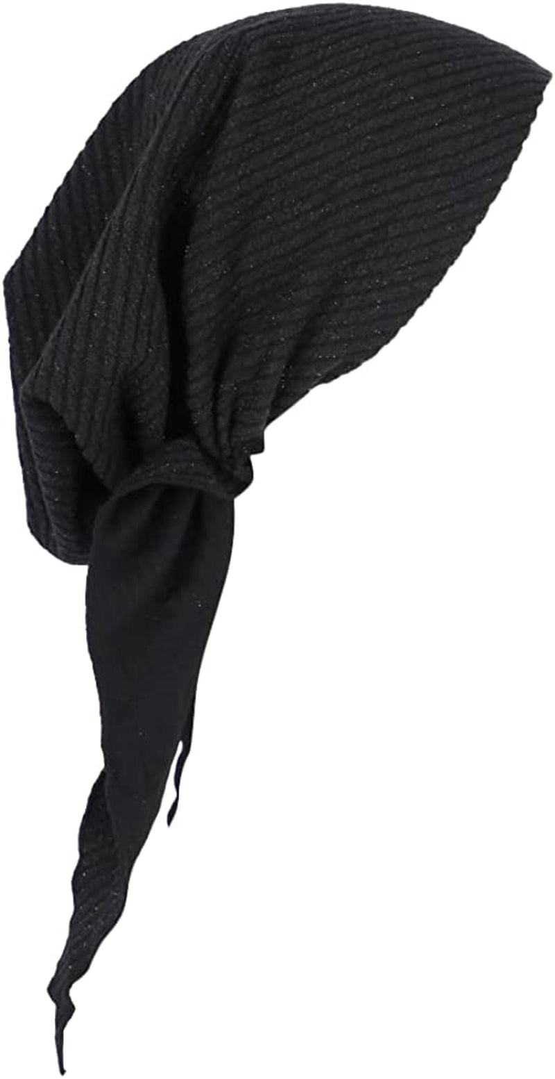 Madison Headwear Pretied Head Scarves for Women Featuring a Unique Sparkly Foil Finish and Stretchy Ribbed Fabric Apparel & Accessories > Clothing Accessories > Headwear Madison Headwear Black/Silver  