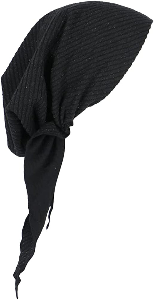 Madison Headwear Pretied Head Scarves for Women Featuring a Unique Sparkly Foil Finish and Stretchy Ribbed Fabric Apparel & Accessories > Clothing Accessories > Headwear Madison Headwear Black/Silver  