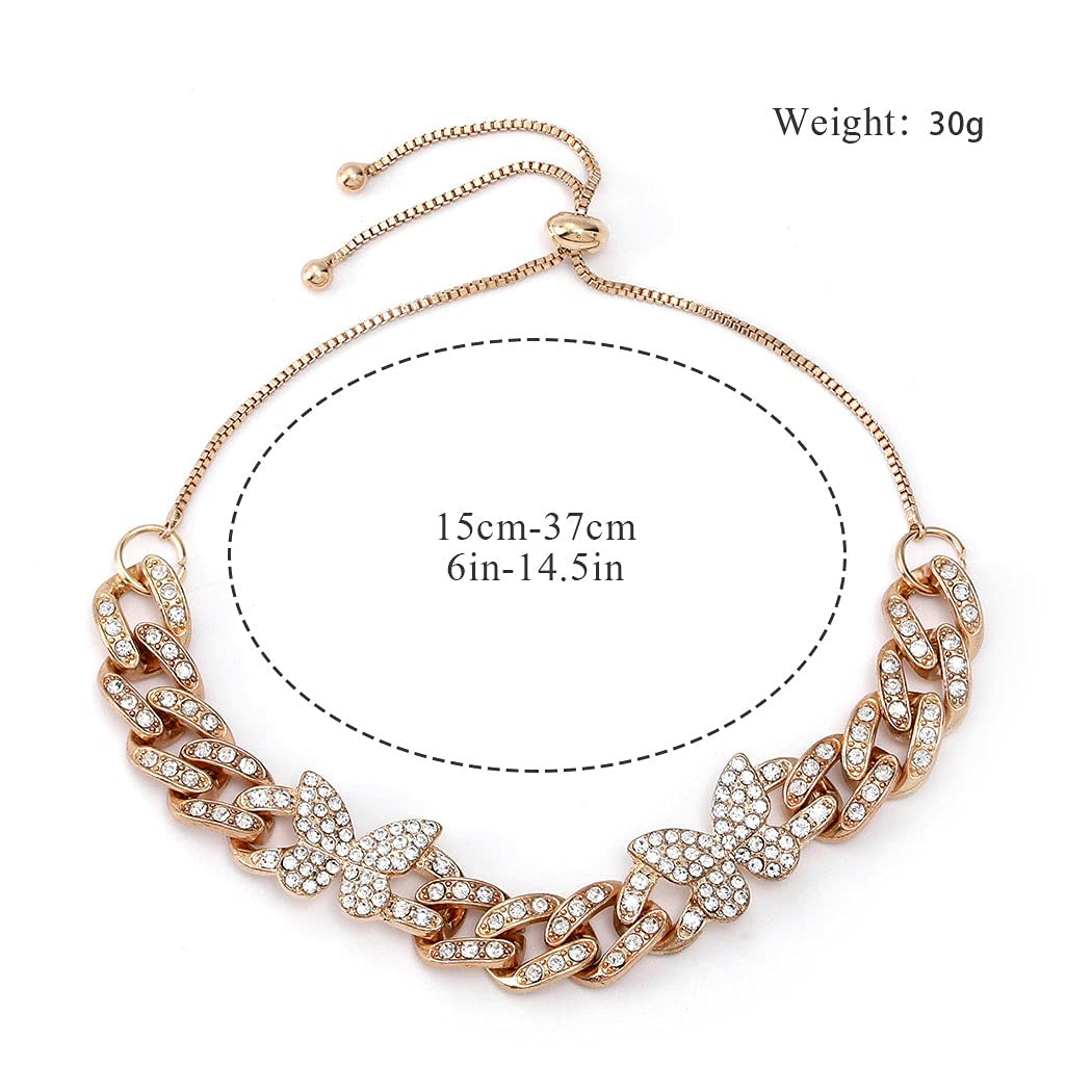DRESBE Boho Butterfly Anklet Gold Rhinestone Cuban Link Anklets Chunky Ankle Bracelet Party Prom Foot Jewelry Chain for Women and Girls JL102 Apparel & Accessories > Jewelry > Anklets DRESBE   
