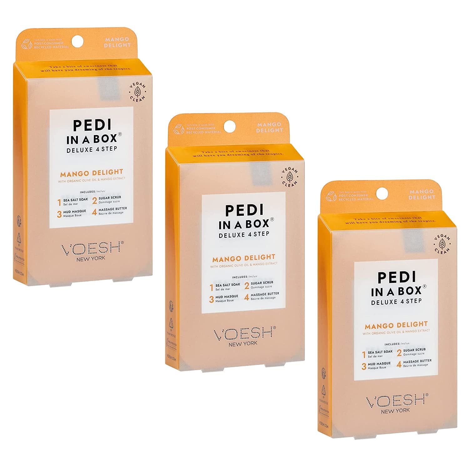 VOESH Pedi in a Box Deluxe 4 Step, Pack of 3 - Intensive Foot Treatment, Various Scents & Variety Packs Available, Spa Pedicure at Home, Spa Pedi, Pedi at Home, DIY Pedi, Unisex Spa Pedicure Health & Beauty > Personal Care > Foot Care KYLIE MAX Mango  