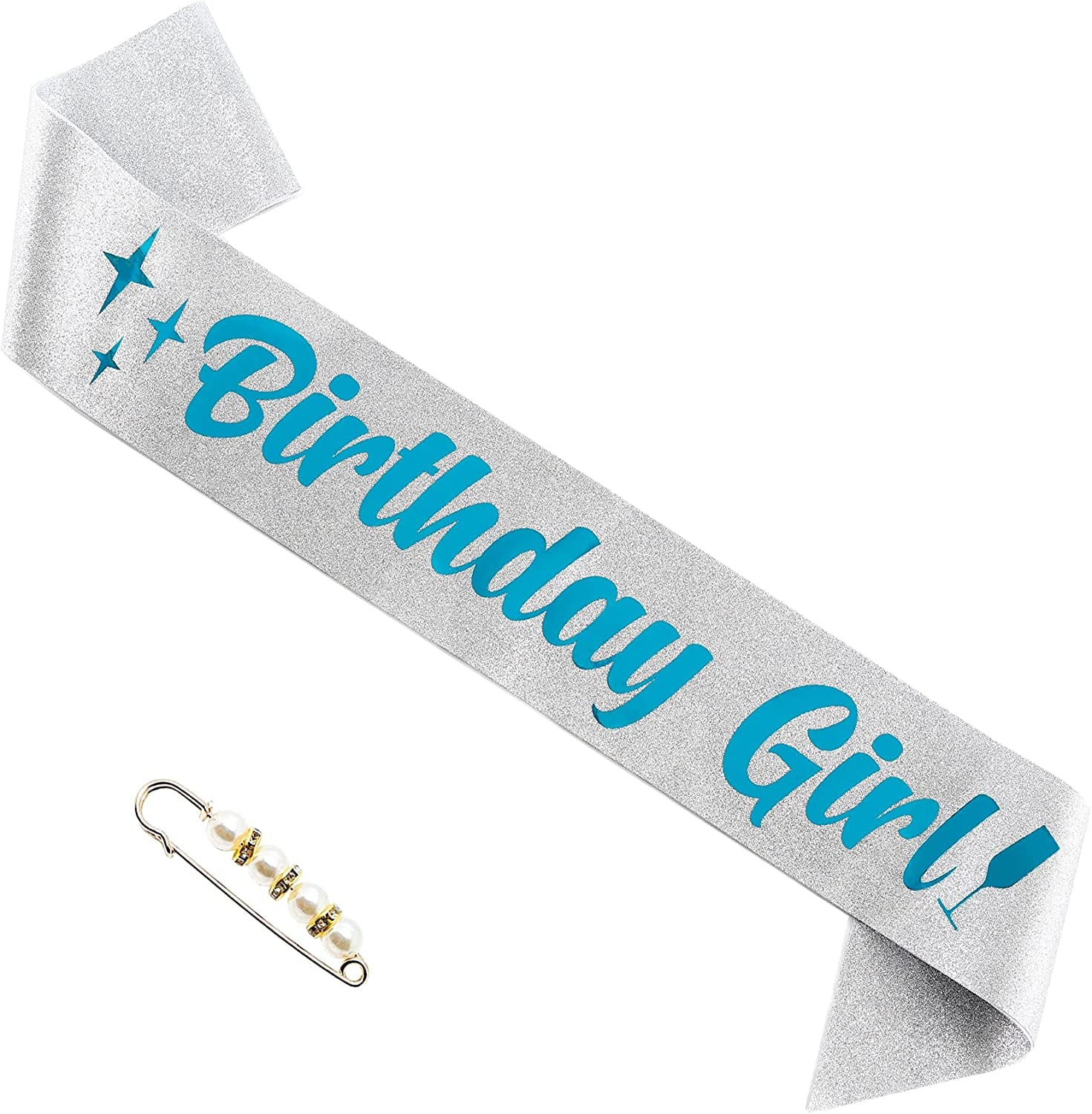 Birthday Girl Sash Glitter with Foil for Women Happy Birthday Party Favors Supplies and Decorations Blue Satin Gift Apparel & Accessories > Clothing Accessories > Sashes MGJSRNH Blue  