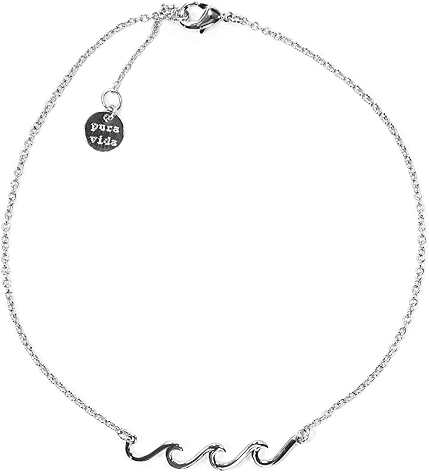 Pura Vida Silver or Gold or Rose Gold Plated Delicate Wave Anklet - Branded Charm, Adjustable Band - Cable Chain Apparel & Accessories > Jewelry > Anklets Pura Vida Silver  